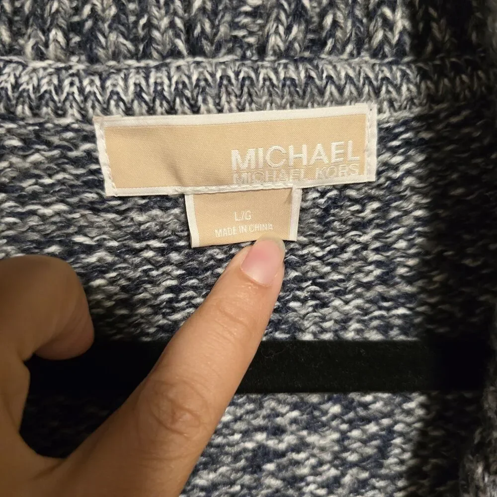 Michael Kors Knitted Sweater Cardigan Short Sleeve Button Up Large Marled Blue